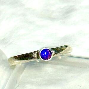 Blue Fire Opal & Sterling Silver Stacking Ring